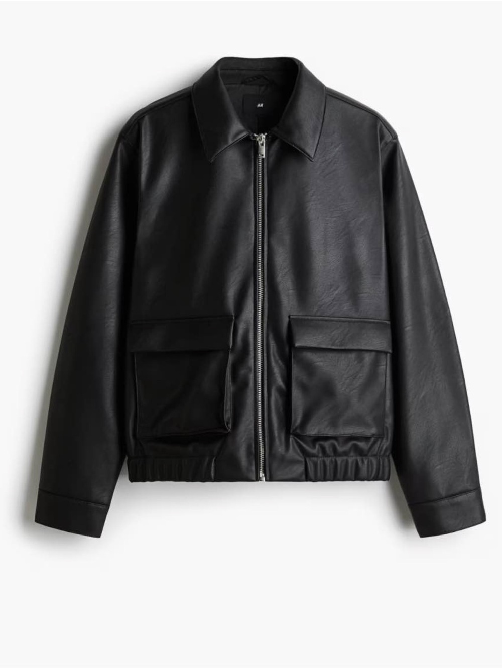 H&M Black Faux-Leather Bomber Jacket